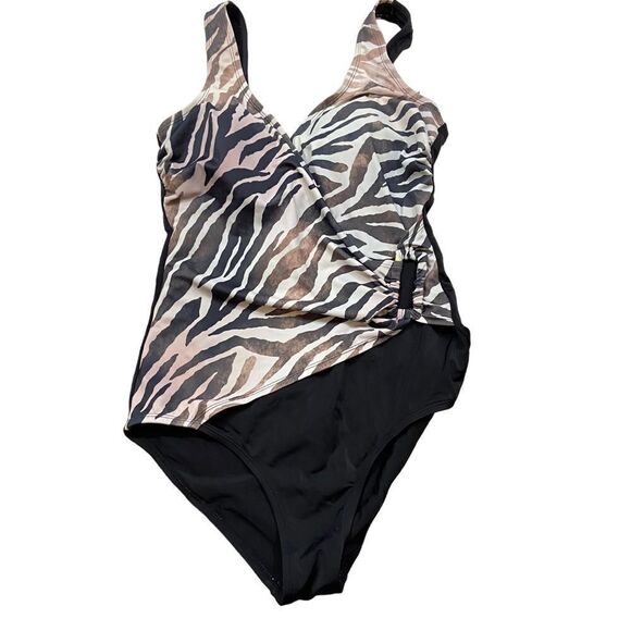 Swimsuits For All Brand Zebra Print and Black One Piece Swim Suit Size 10 - Picture 2 of 10